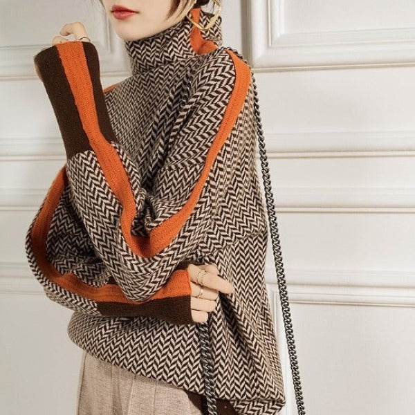 Adriana | Turtleneck Sweater with Contrasting Stripes