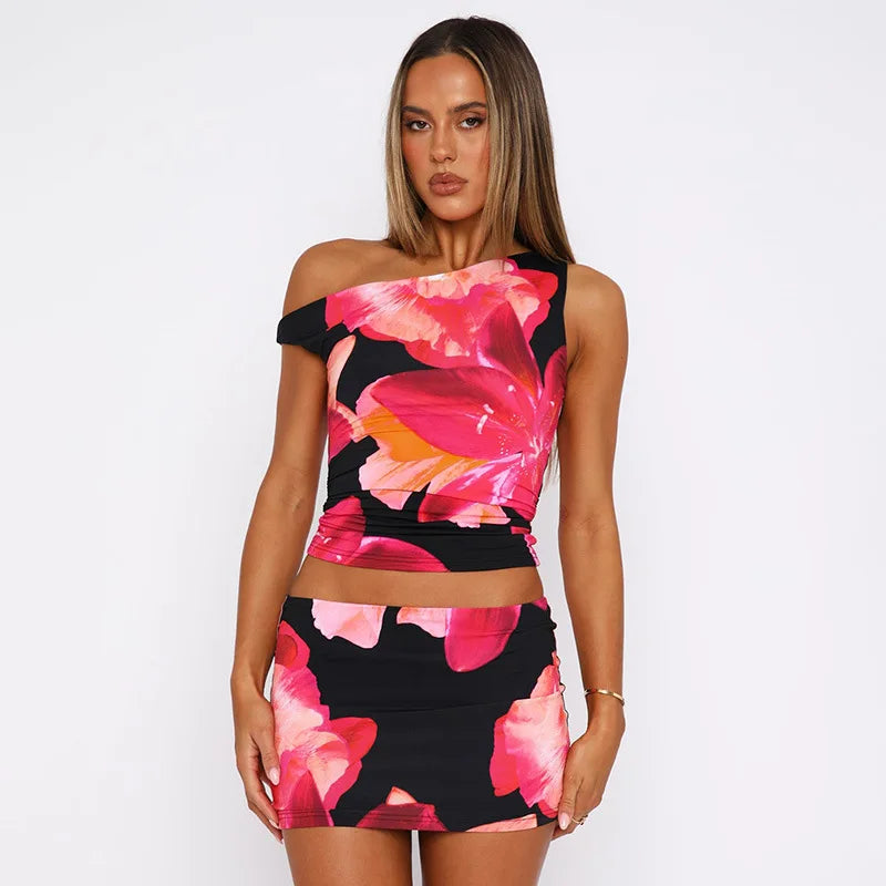Ashanti | Floral Print One-Shoulder Top