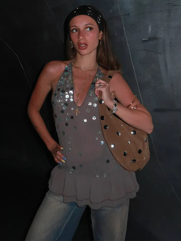 Cindy | Glittering Sequin Halterneck Top