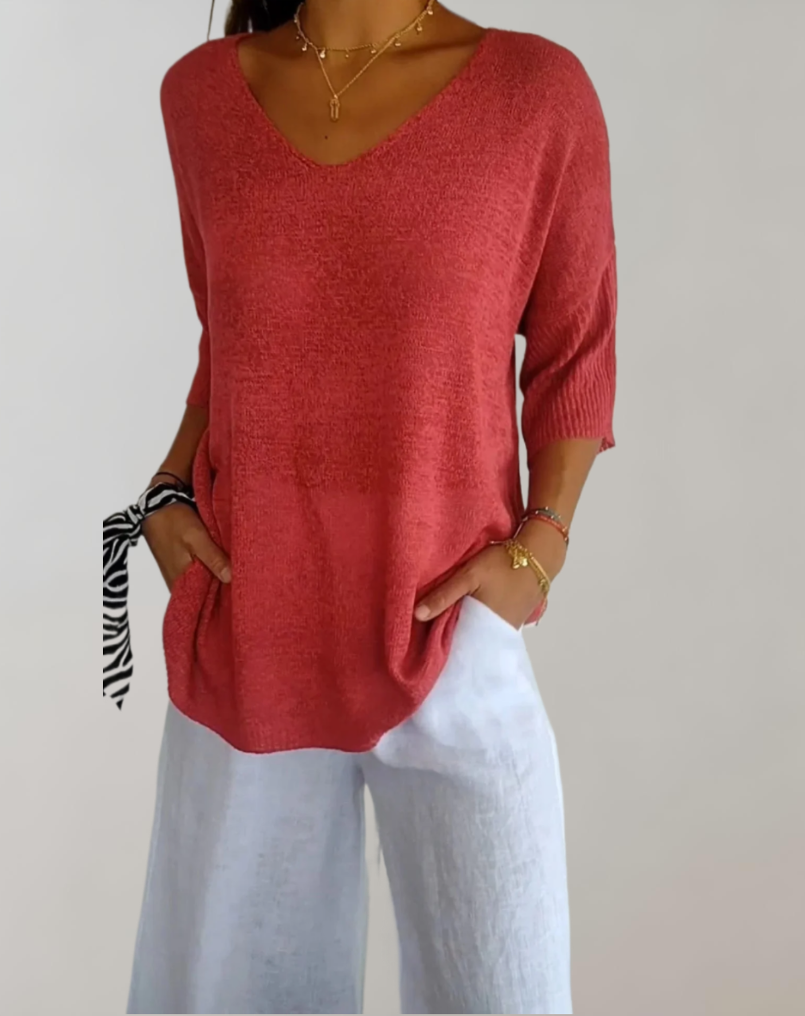Rose | Luxurious V-Neck Knit Top