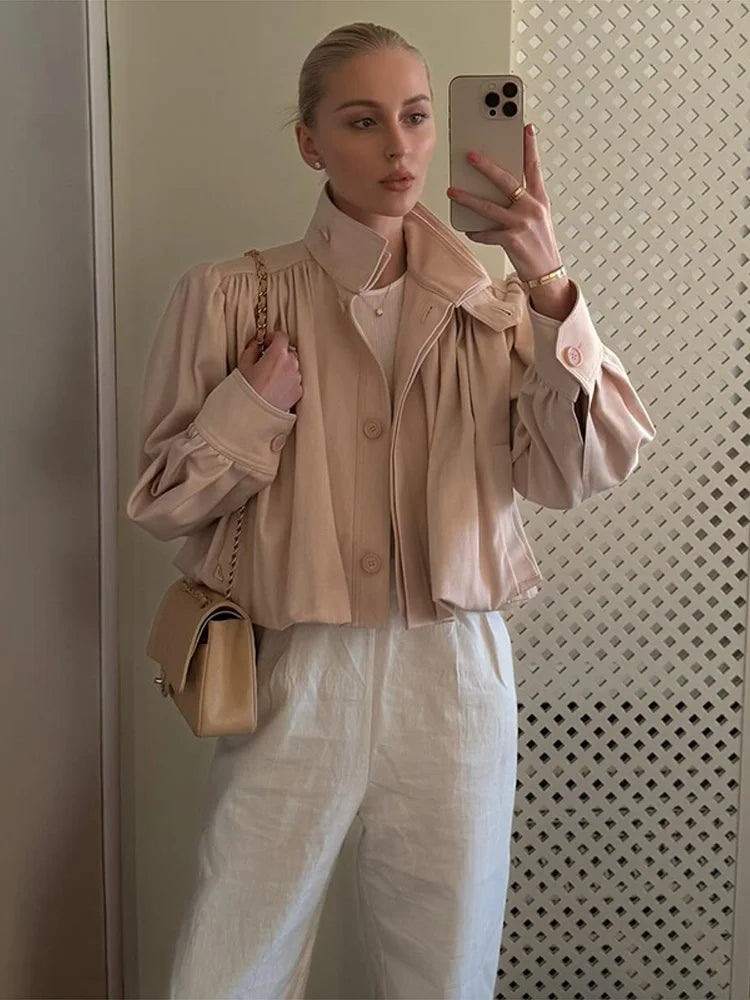 Frieda | Trendy Pleated Puff Sleeve Jacket