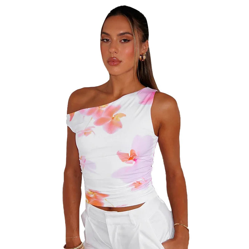 Ashanti | Floral Print One-Shoulder Top
