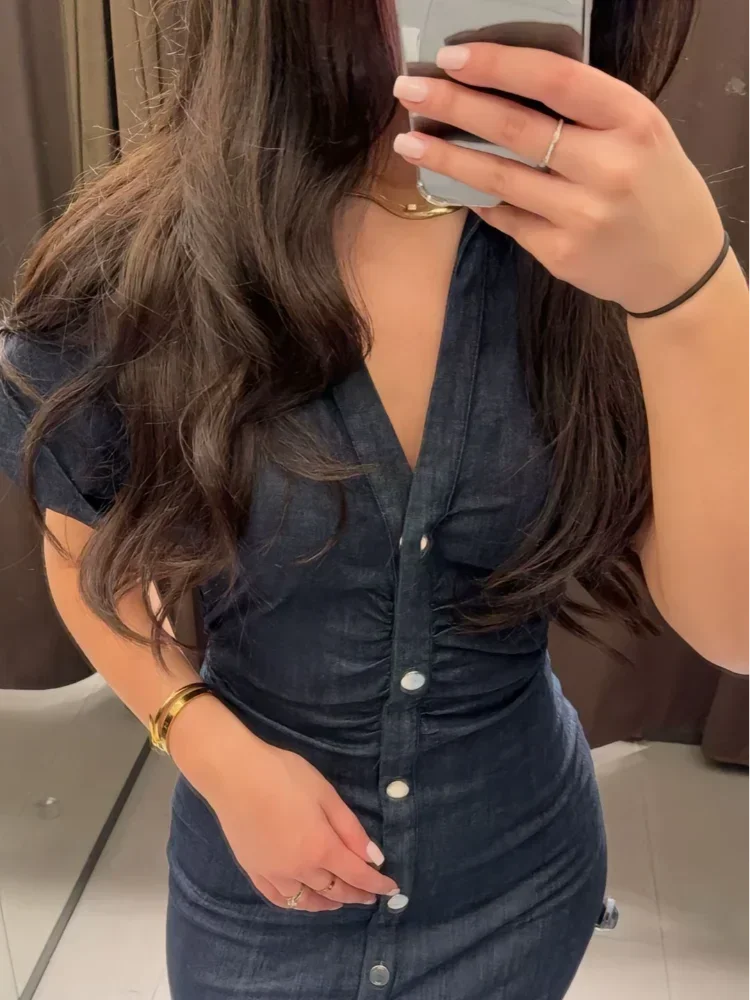 Charlene | Denim V-Neck Maxi Dress